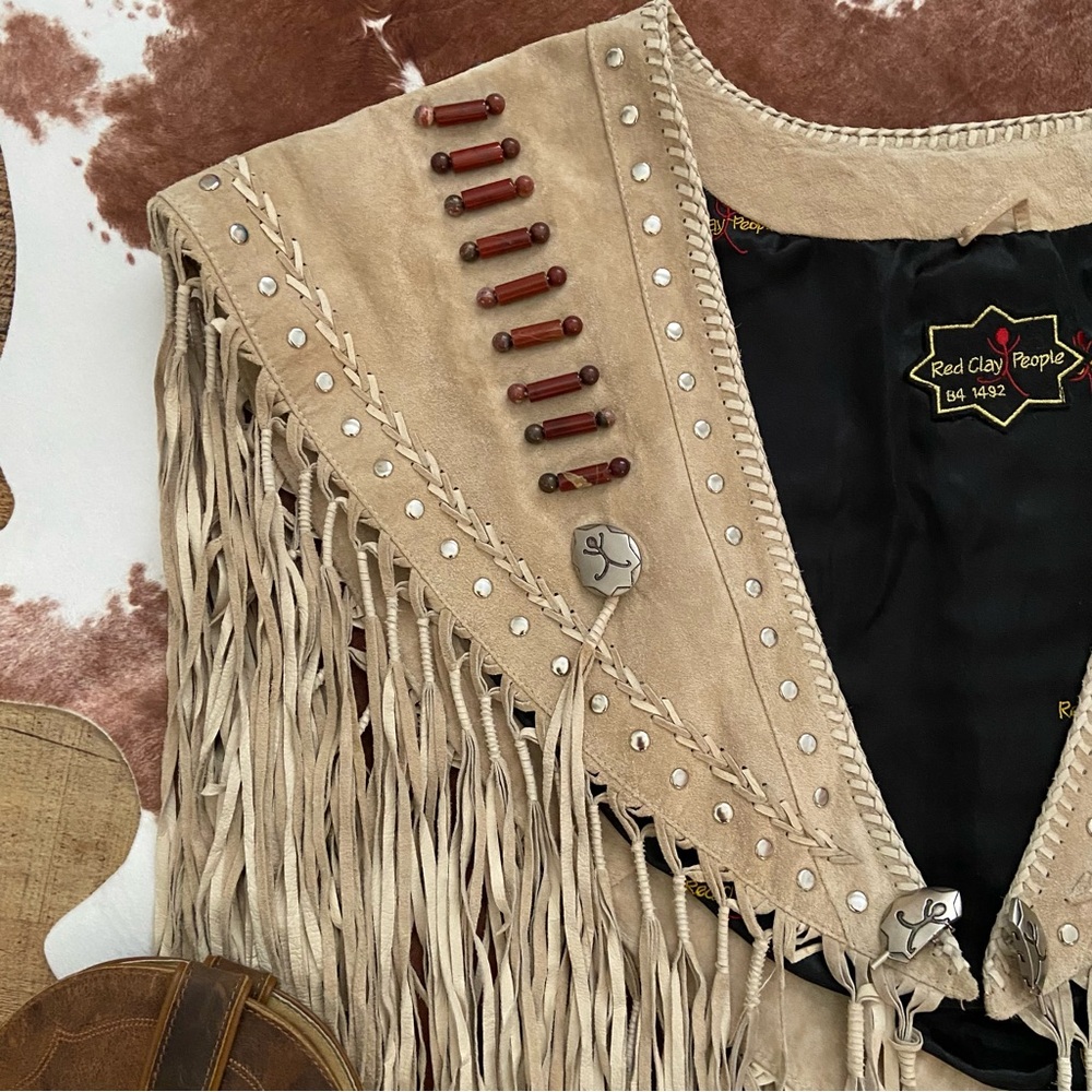 Native American Suede Beaded Shawl by Red Clay People, Butterfly Transformation - Picture 2 of 16